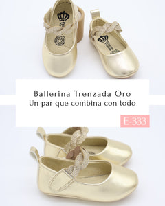 Balerina trenzada en piel metálica Oro-333